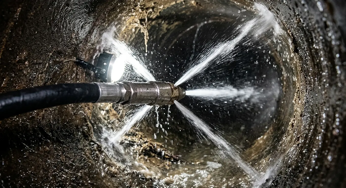 High-pressure hydro jetting nozzle cleaning sewer pipe for Sewer Cleanout in Sebastian